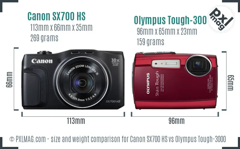 Canon SX700 HS vs Olympus Tough-3000 size comparison