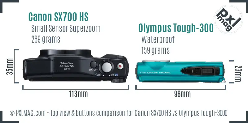 Canon SX700 HS vs Olympus Tough-3000 top view buttons comparison