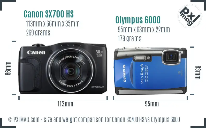 Canon SX700 HS vs Olympus 6000 size comparison