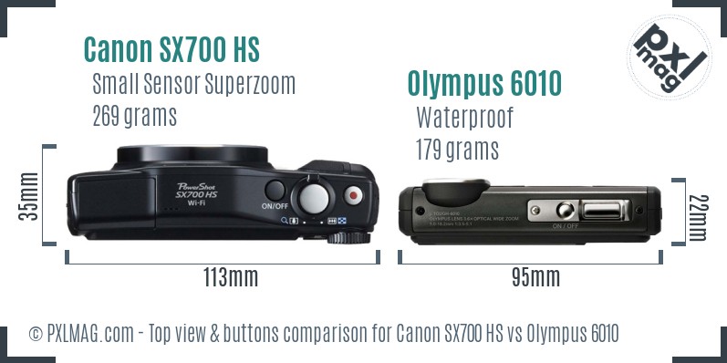 Canon SX700 HS vs Olympus 6010 top view buttons comparison