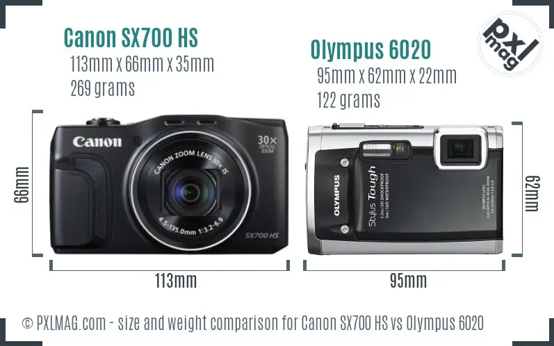 Canon SX700 HS vs Olympus 6020 size comparison