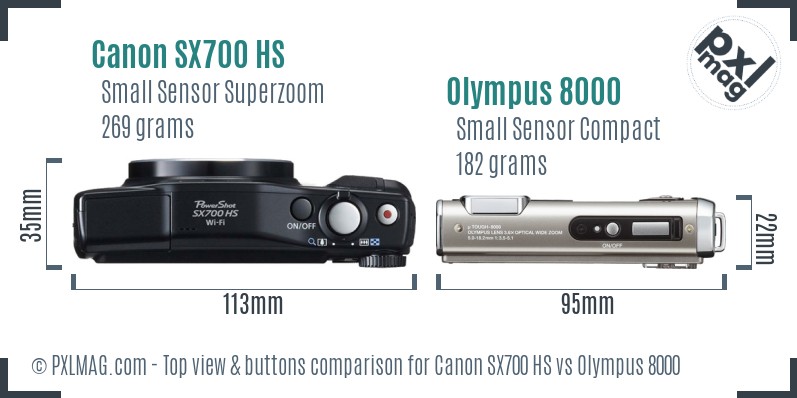 Canon SX700 HS vs Olympus 8000 top view buttons comparison