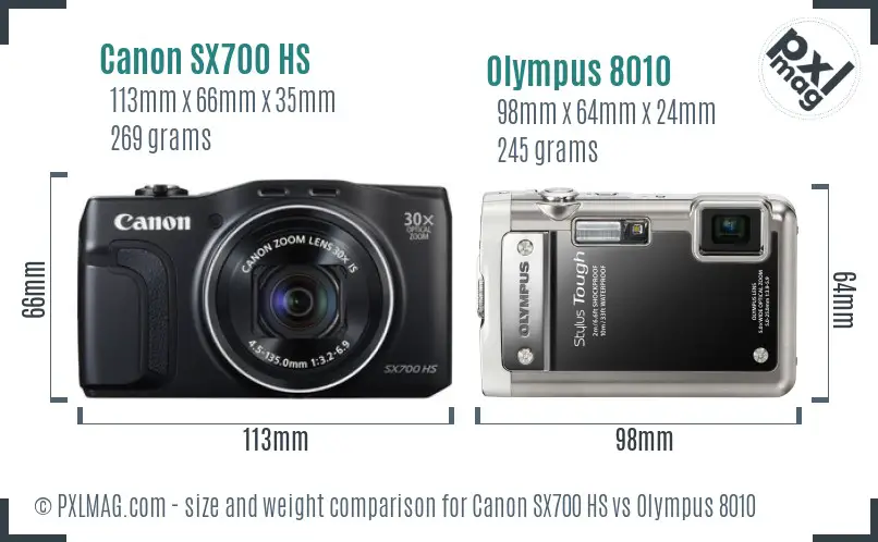 Canon SX700 HS vs Olympus 8010 size comparison