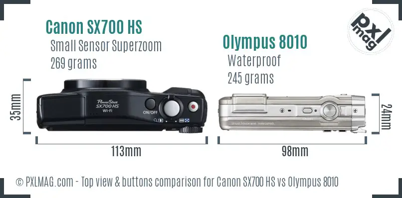 Canon SX700 HS vs Olympus 8010 top view buttons comparison