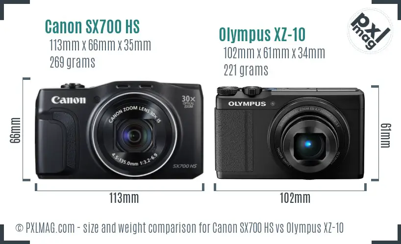 Canon SX700 HS vs Olympus XZ-10 size comparison Canon SX700 HS vs Olympus XZ-10 size comparison
