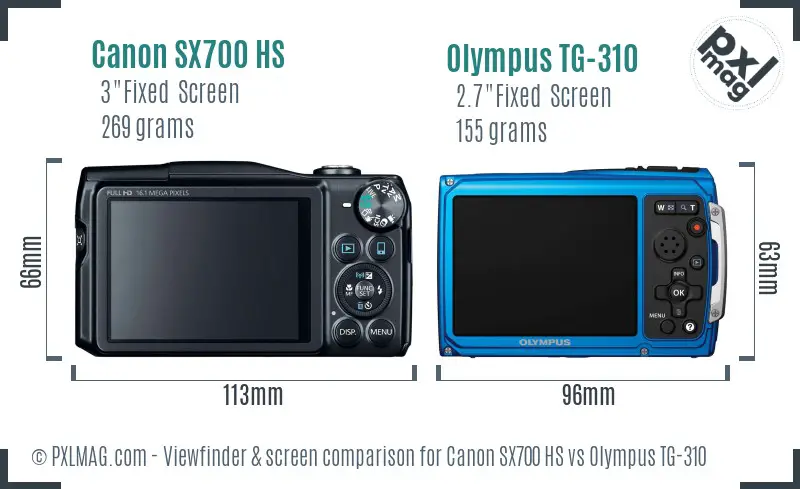 Canon SX700 HS vs Olympus TG-310 Screen and Viewfinder comparison