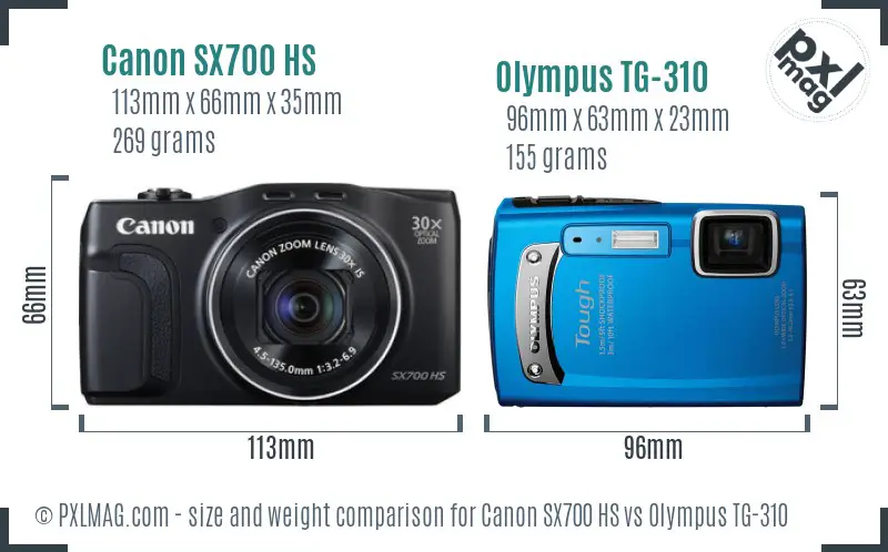 Canon SX700 HS vs Olympus TG-310 size comparison