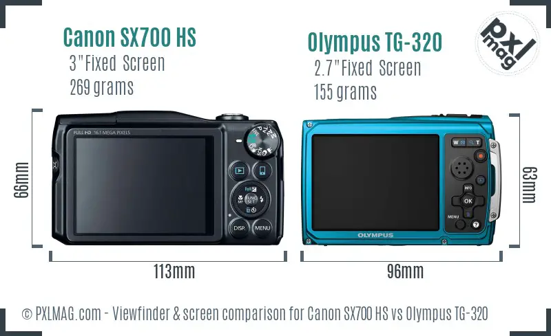 Canon SX700 HS vs Olympus TG-320 Screen and Viewfinder comparison