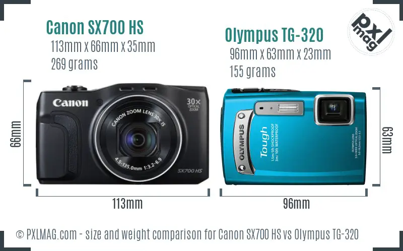 Canon SX700 HS vs Olympus TG-320 size comparison