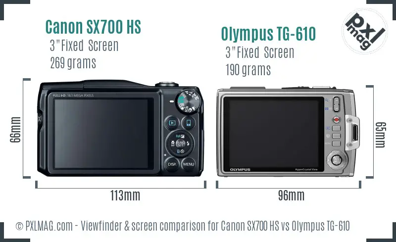 Canon SX700 HS vs Olympus TG-610 Screen and Viewfinder comparison