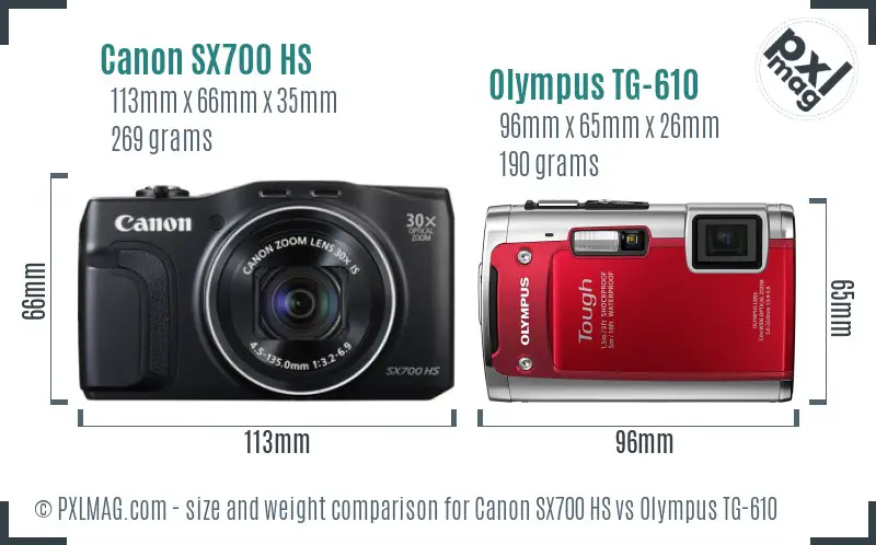 Canon SX700 HS vs Olympus TG-610 size comparison