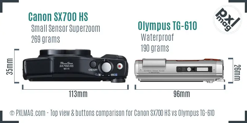 Canon SX700 HS vs Olympus TG-610 top view buttons comparison