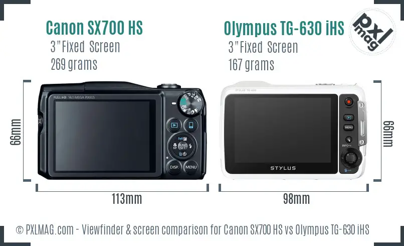 Canon SX700 HS vs Olympus TG-630 iHS Screen and Viewfinder comparison