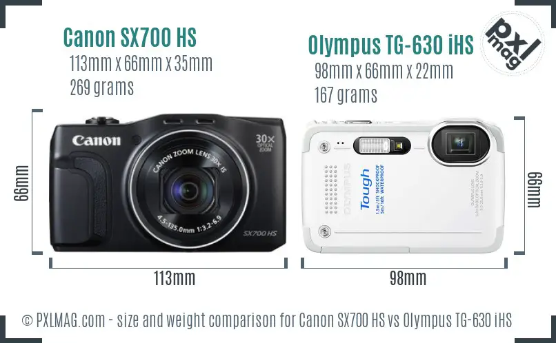 Canon SX700 HS vs Olympus TG-630 iHS size comparison
