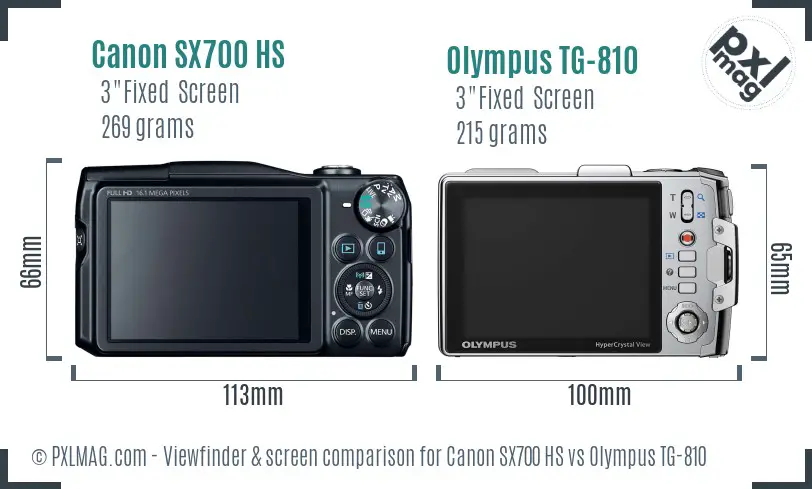 Canon SX700 HS vs Olympus TG-810 Screen and Viewfinder comparison