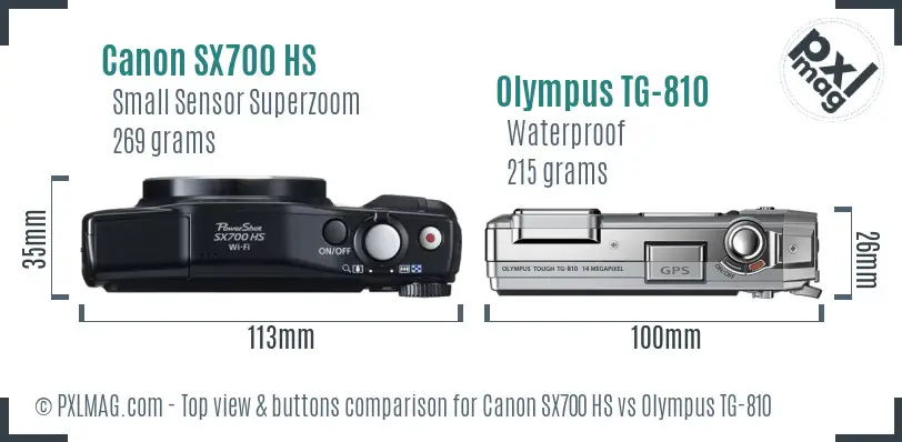 Canon SX700 HS vs Olympus TG-810 top view buttons comparison