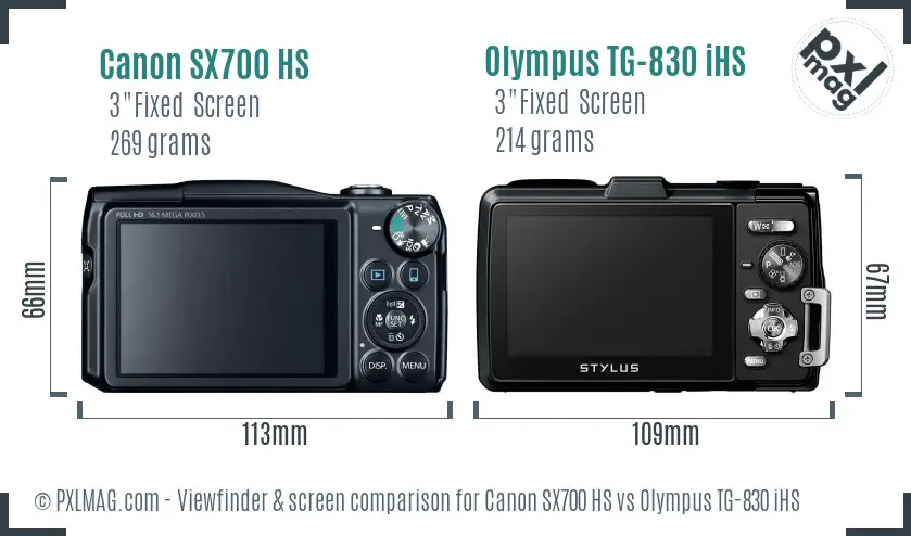 Canon SX700 HS vs Olympus TG-830 iHS Screen and Viewfinder comparison