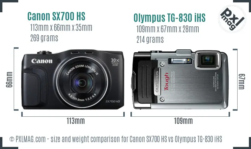 Canon SX700 HS vs Olympus TG-830 iHS size comparison