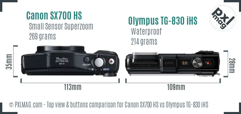 Canon SX700 HS vs Olympus TG-830 iHS top view buttons comparison