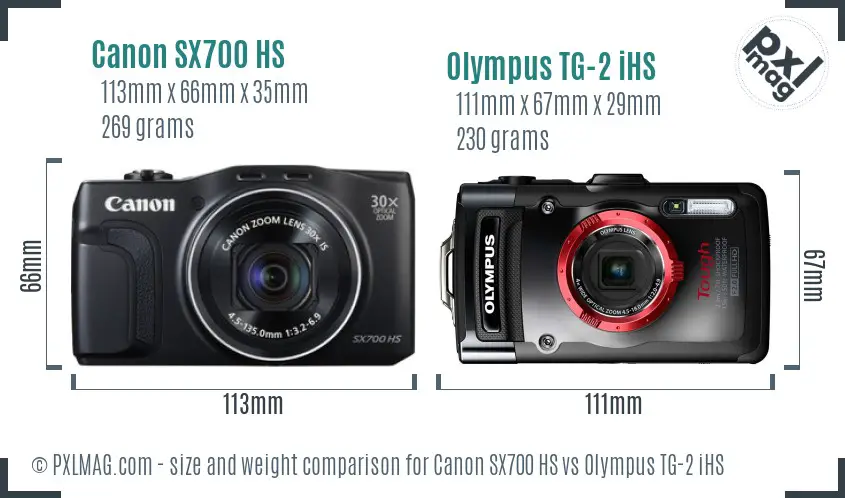 Canon SX700 HS vs Olympus TG-2 iHS size comparison