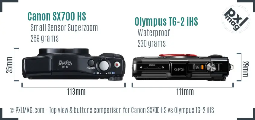 Canon SX700 HS vs Olympus TG-2 iHS top view buttons comparison