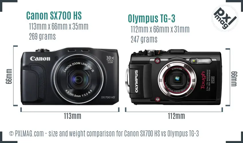 Canon SX700 HS vs Olympus TG-3 size comparison Canon SX700 HS vs Olympus TG-3 size comparison
