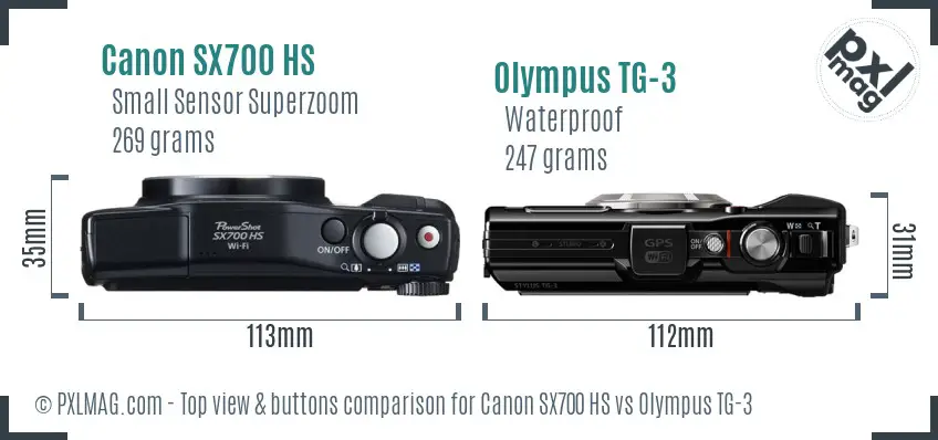 Canon SX700 HS vs Olympus TG-3 top view buttons comparison Canon SX700 HS vs Olympus TG-3 top view buttons comparison