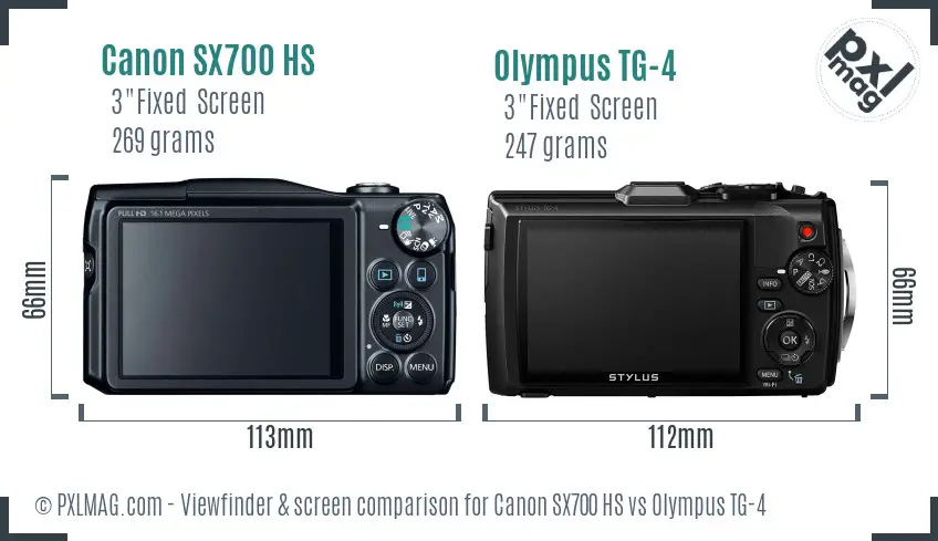 Canon SX700 HS vs Olympus TG-4 Screen and Viewfinder comparison