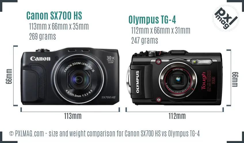 Canon SX700 HS vs Olympus TG-4 size comparison