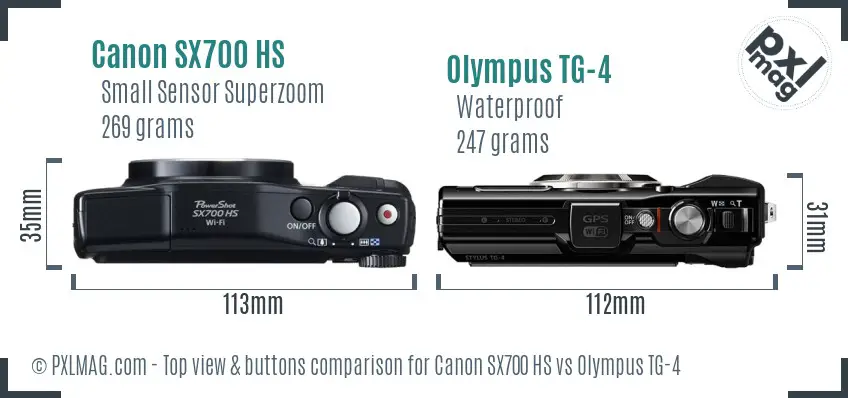 Canon SX700 HS vs Olympus TG-4 top view buttons comparison