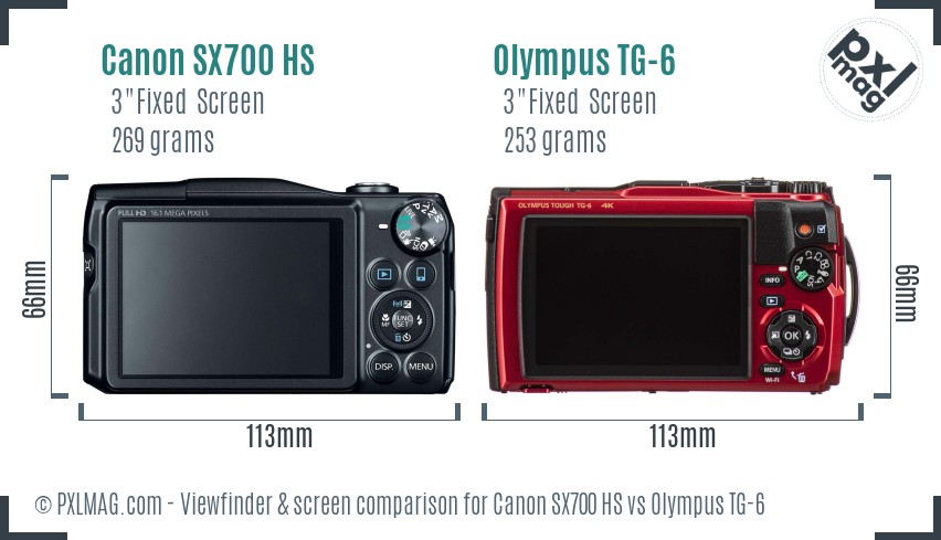 Canon SX700 HS vs Olympus TG-6 Screen and Viewfinder comparison