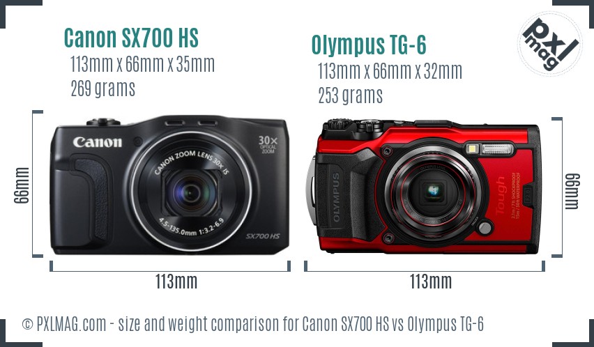 Canon SX700 HS vs Olympus TG-6 size comparison Canon SX700 HS vs Olympus TG-6 size comparison