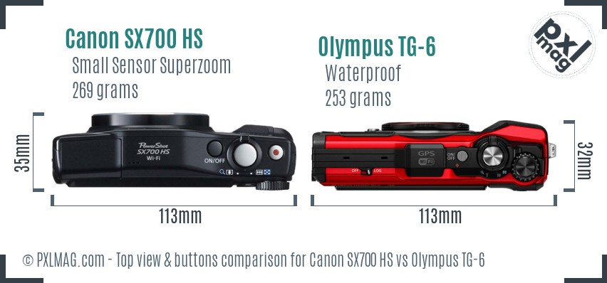 Canon SX700 HS vs Olympus TG-6 top view buttons comparison