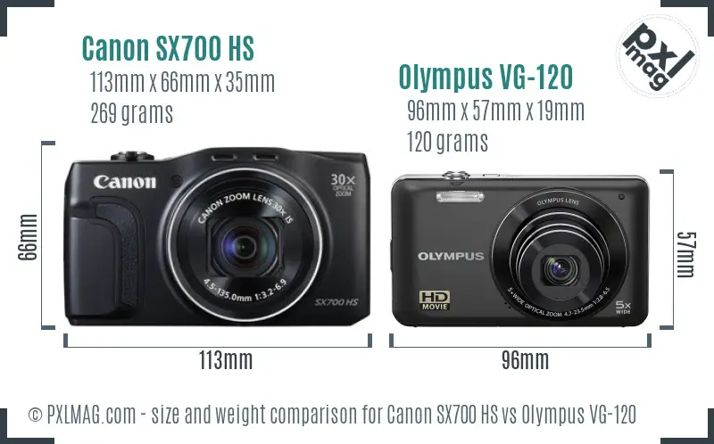 Canon SX700 HS vs Olympus VG-120 size comparison