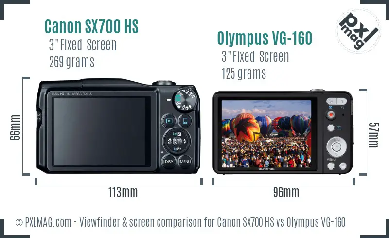 Canon SX700 HS vs Olympus VG-160 Screen and Viewfinder comparison