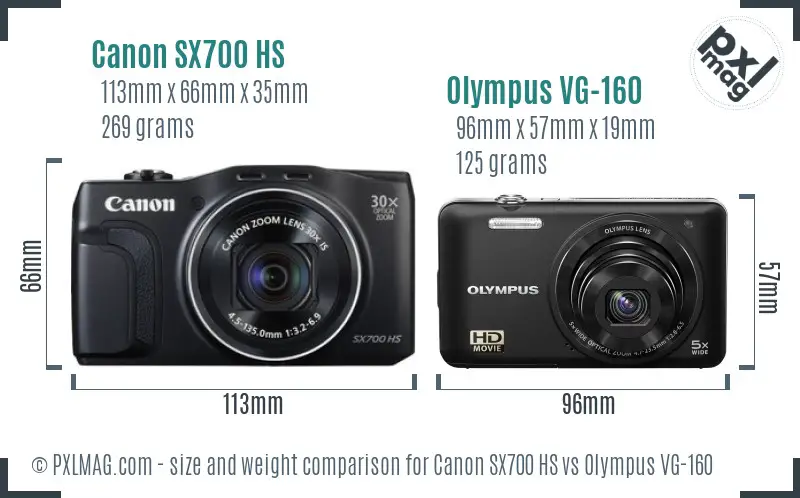 Canon SX700 HS vs Olympus VG-160 size comparison