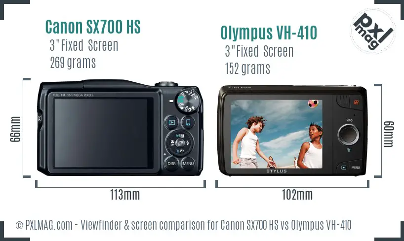 Canon SX700 HS vs Olympus VH-410 Screen and Viewfinder comparison