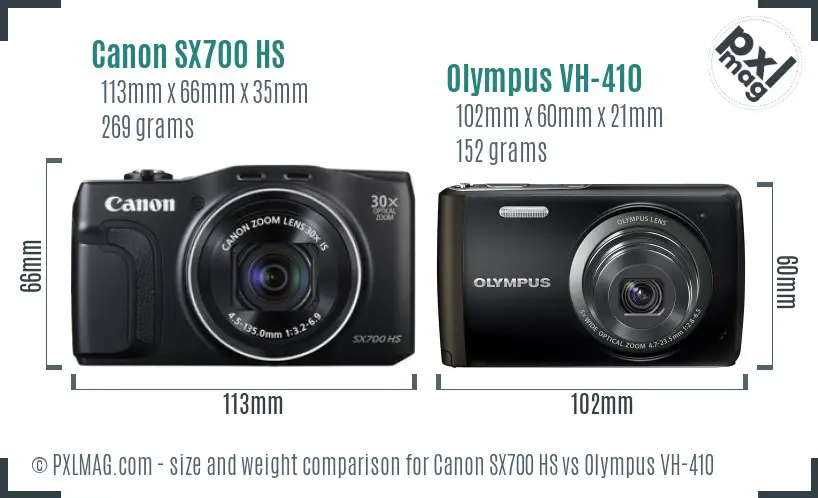 Canon SX700 HS vs Olympus VH-410 size comparison