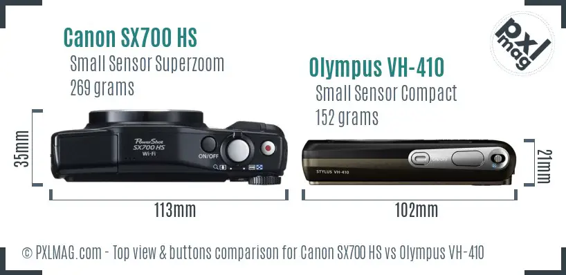 Canon SX700 HS vs Olympus VH-410 top view buttons comparison