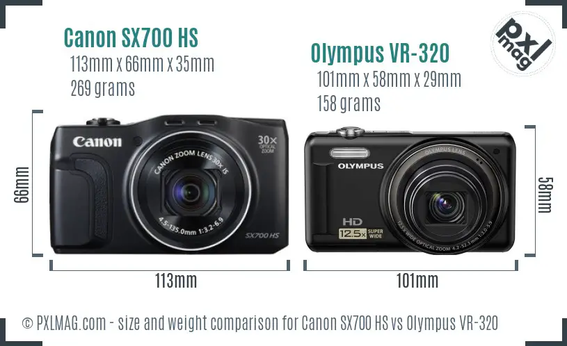 Canon SX700 HS vs Olympus VR-320 size comparison