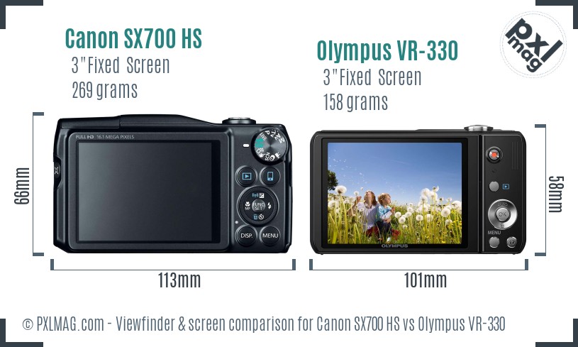 Canon SX700 HS vs Olympus VR-330 Screen and Viewfinder comparison
