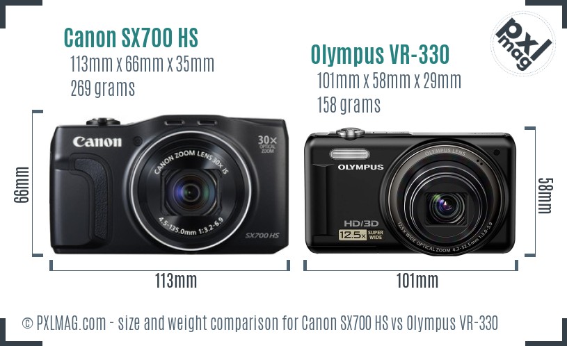 Canon SX700 HS vs Olympus VR-330 size comparison