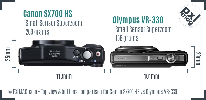 Canon SX700 HS vs Olympus VR-330 top view buttons comparison