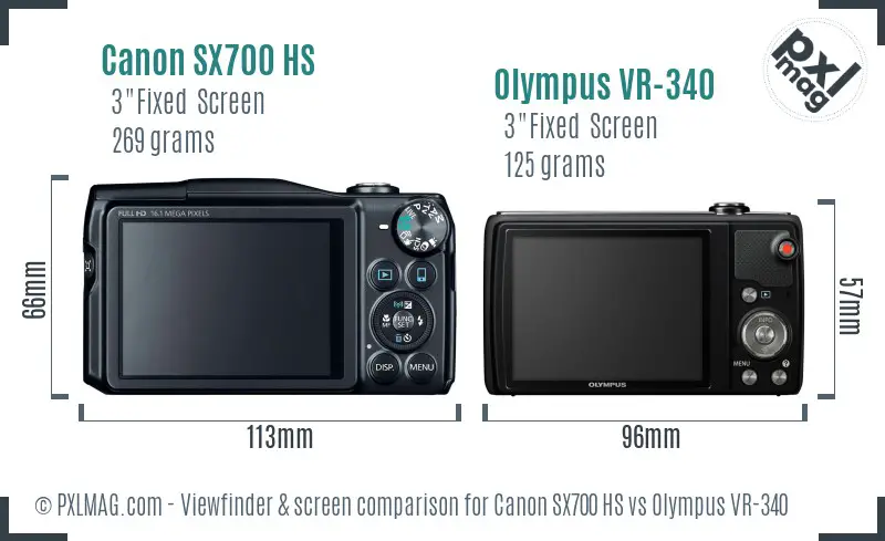 Canon SX700 HS vs Olympus VR-340 Screen and Viewfinder comparison