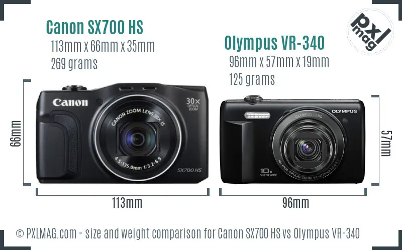 Canon SX700 HS vs Olympus VR-340 size comparison