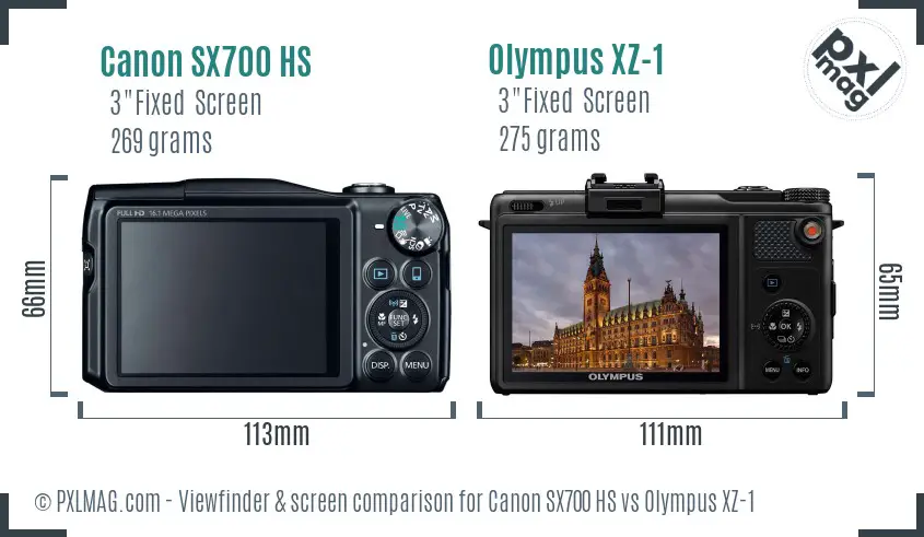 Canon SX700 HS vs Olympus XZ-1 Screen and Viewfinder comparison