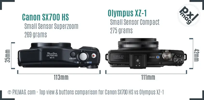 Canon SX700 HS vs Olympus XZ-1 top view buttons comparison