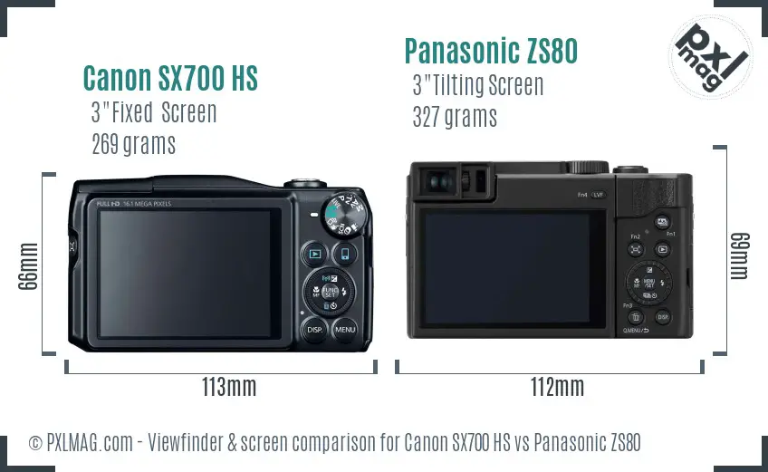 Canon SX700 HS vs Panasonic ZS80 Screen and Viewfinder comparison
