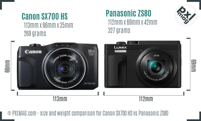 Canon SX700 HS vs Panasonic ZS80 size comparison