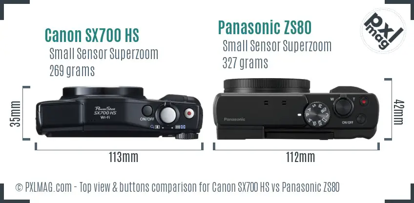 Canon SX700 HS vs Panasonic ZS80 top view buttons comparison